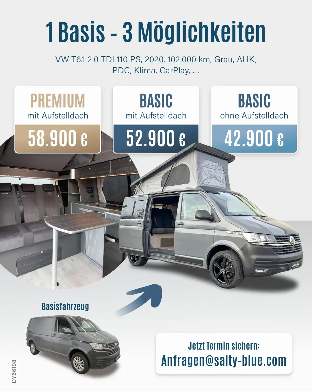 VW T6.1 grau mit Salty Blue Ausbau