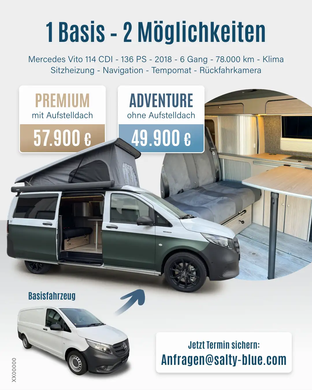 Mercedes Vito 114 CDI weiß mit Salty Blue Ausbau